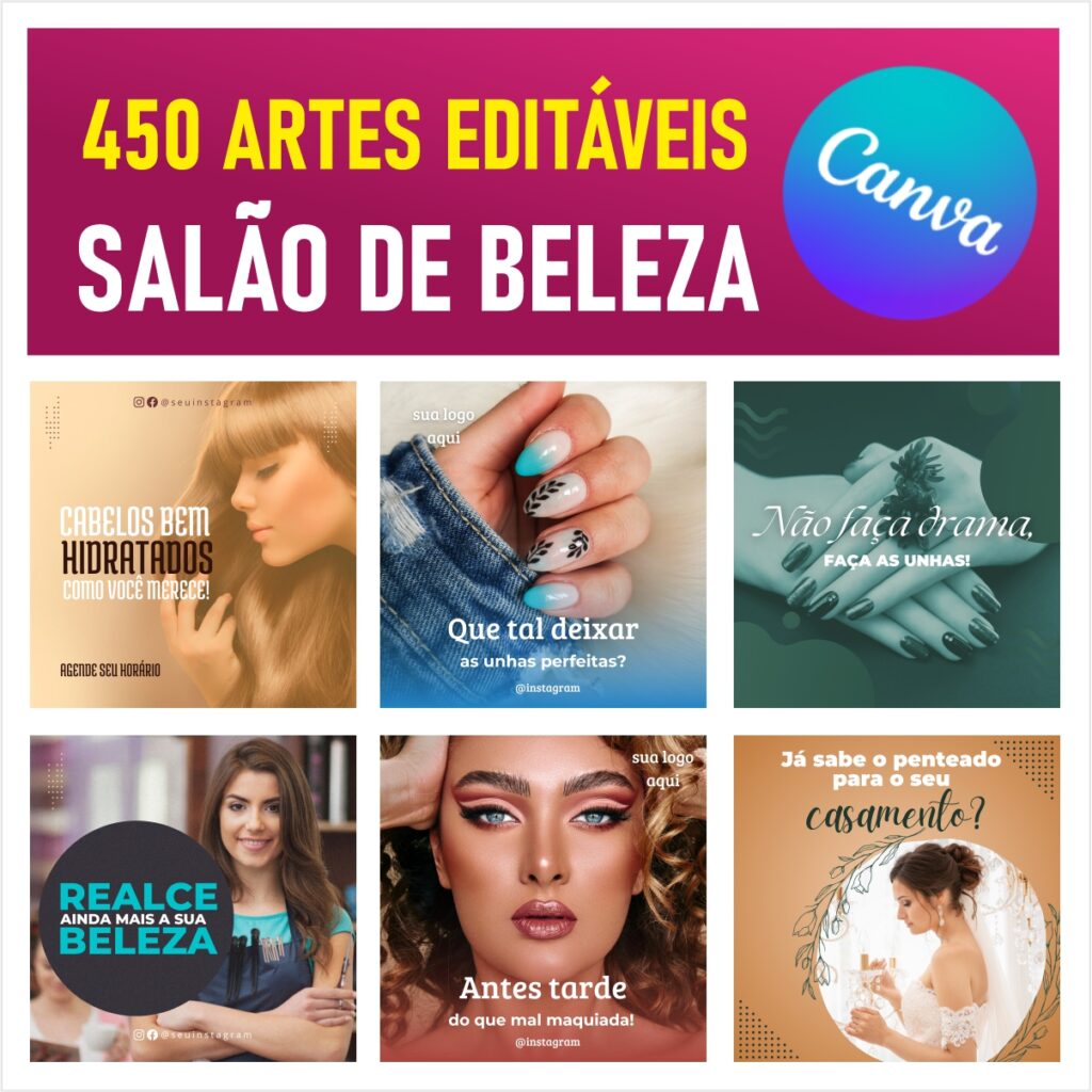pack de artes editáveis no canva nicho salão de beleza