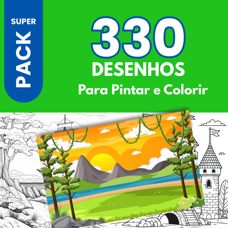 330 desenhos para colorir em formato pdf para adultos - vários nichos - paisagens, mandalas, animais, flores, construções, veículos