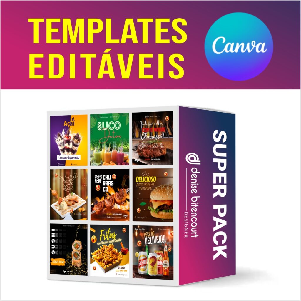 mockup do produto 560 templates Canva nicho alimentação e bebidas à venda na loja Portal d os Infoprodutos